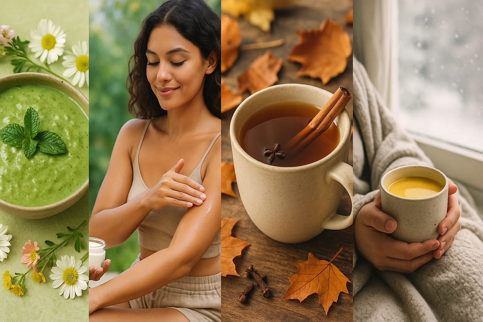 Seasonal Ayurveda practices with herbal tea and natural light