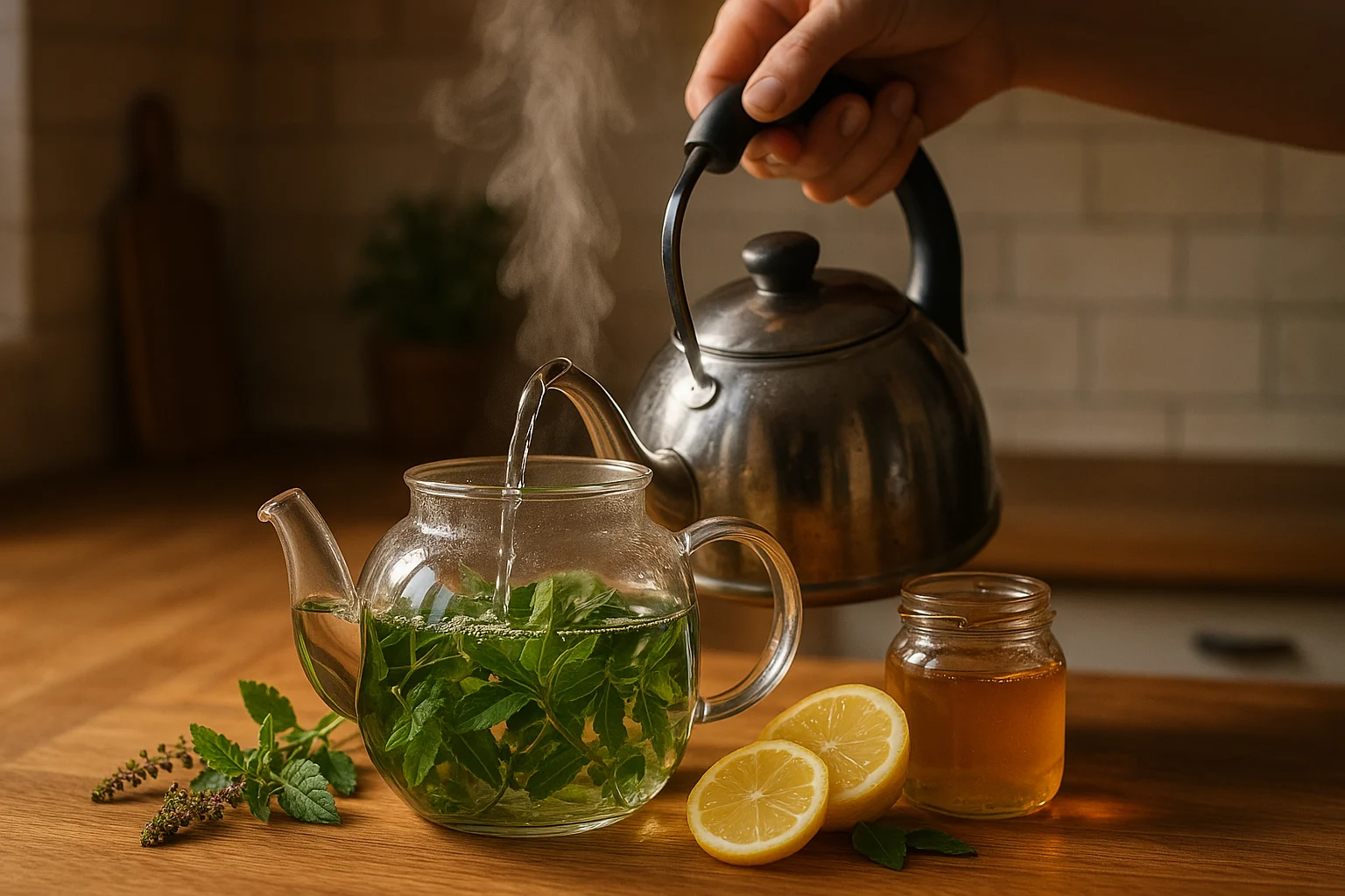 Brewing a cup of tulsi tea for health benefits