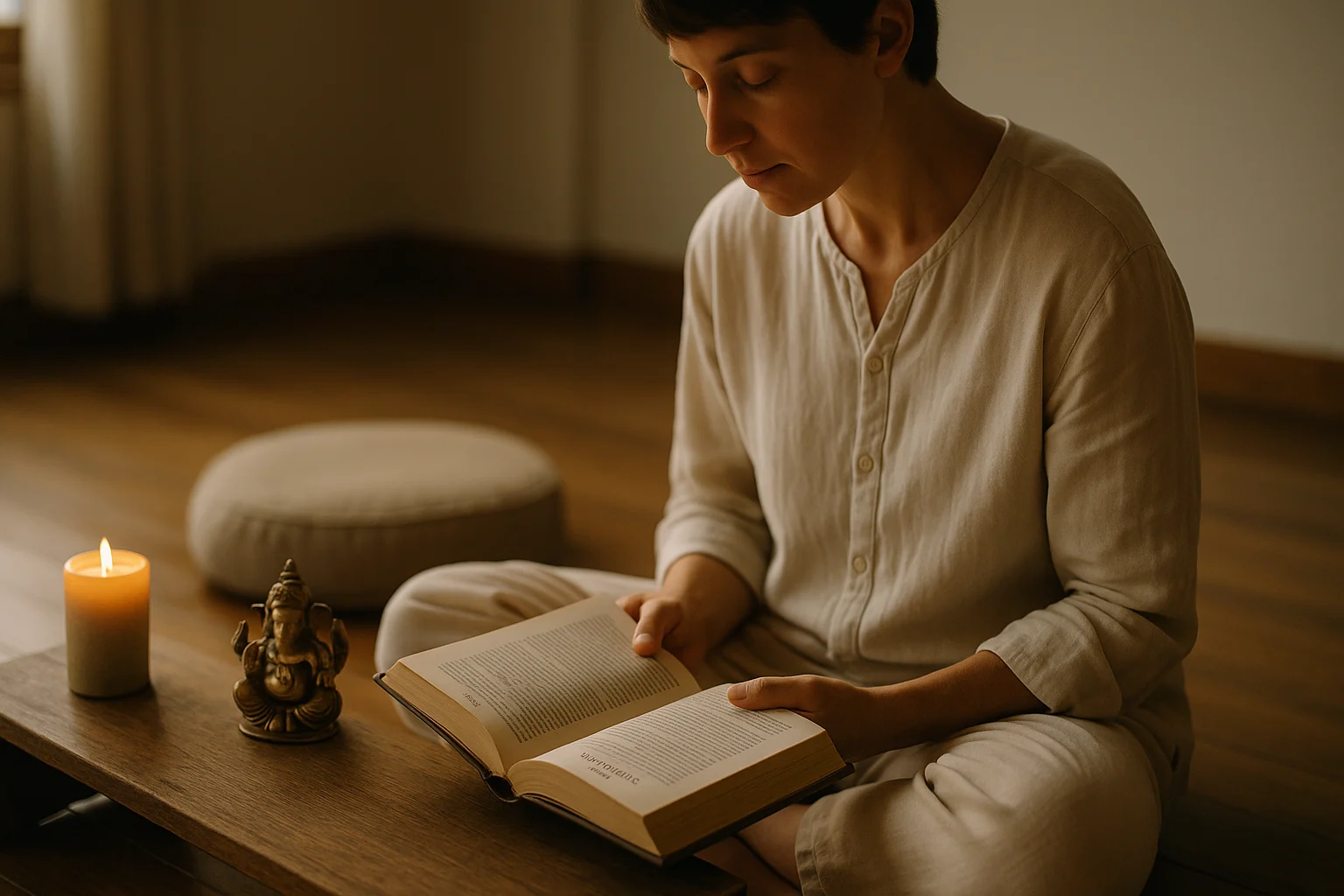 Studying yoga philosophy texts during training