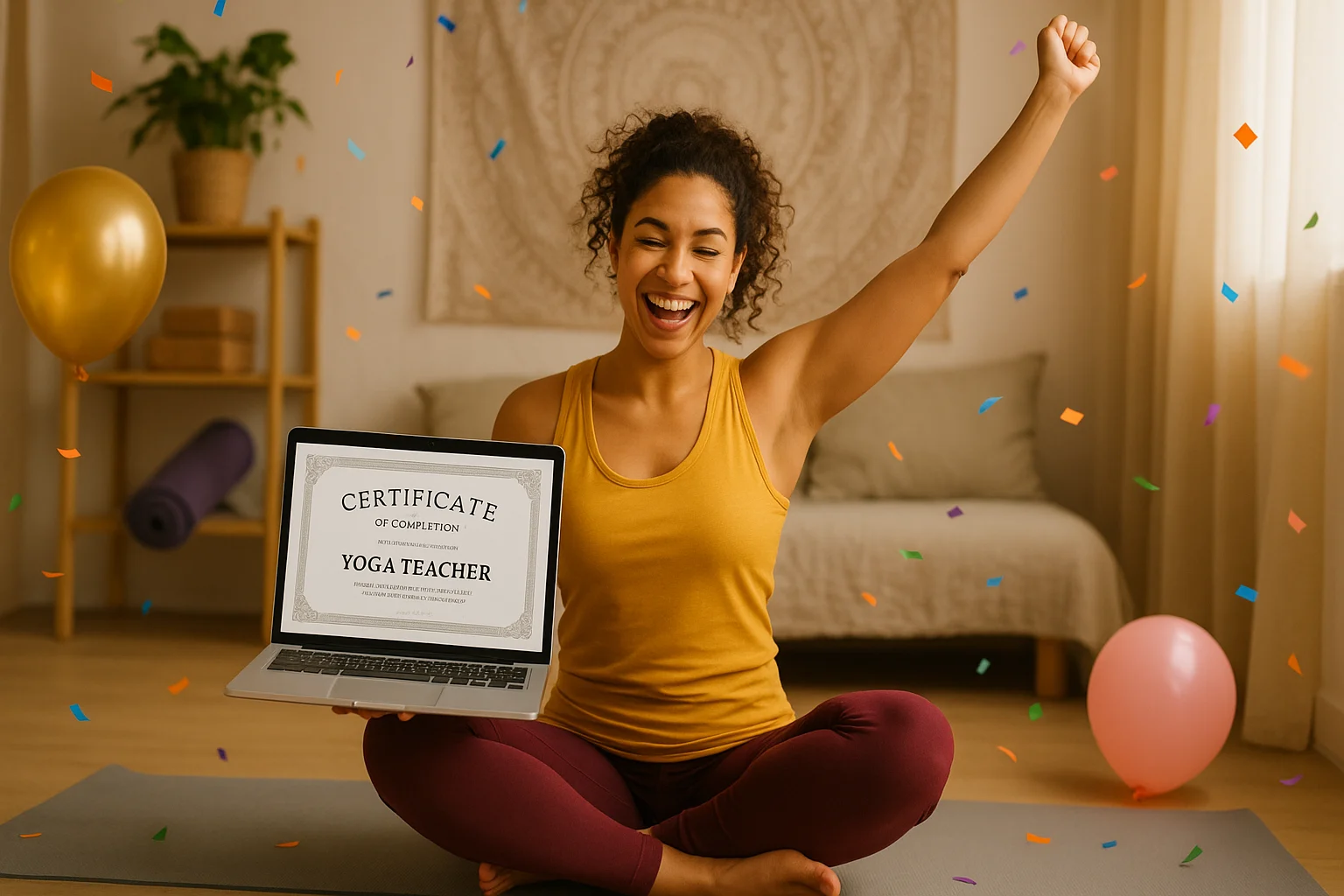 Graduate celebrating yoga teacher training completion