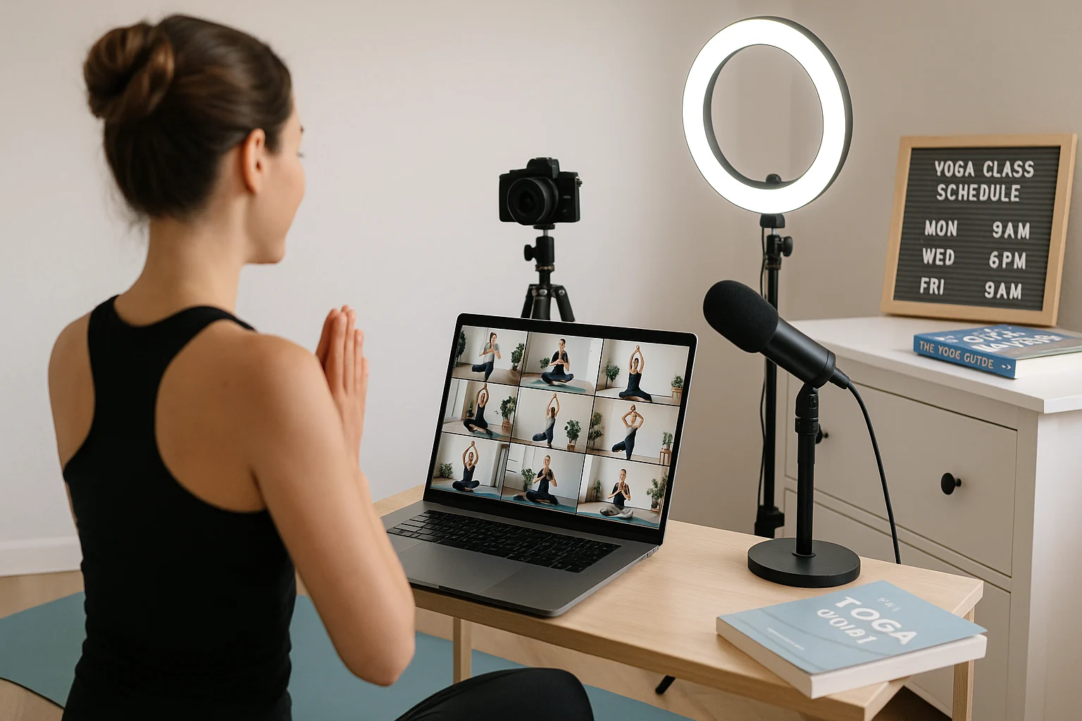 Virtual yoga teaching session via Zoom