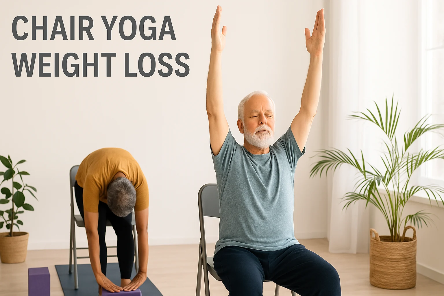 Demonstration of chair yoga exercises for weight loss routine