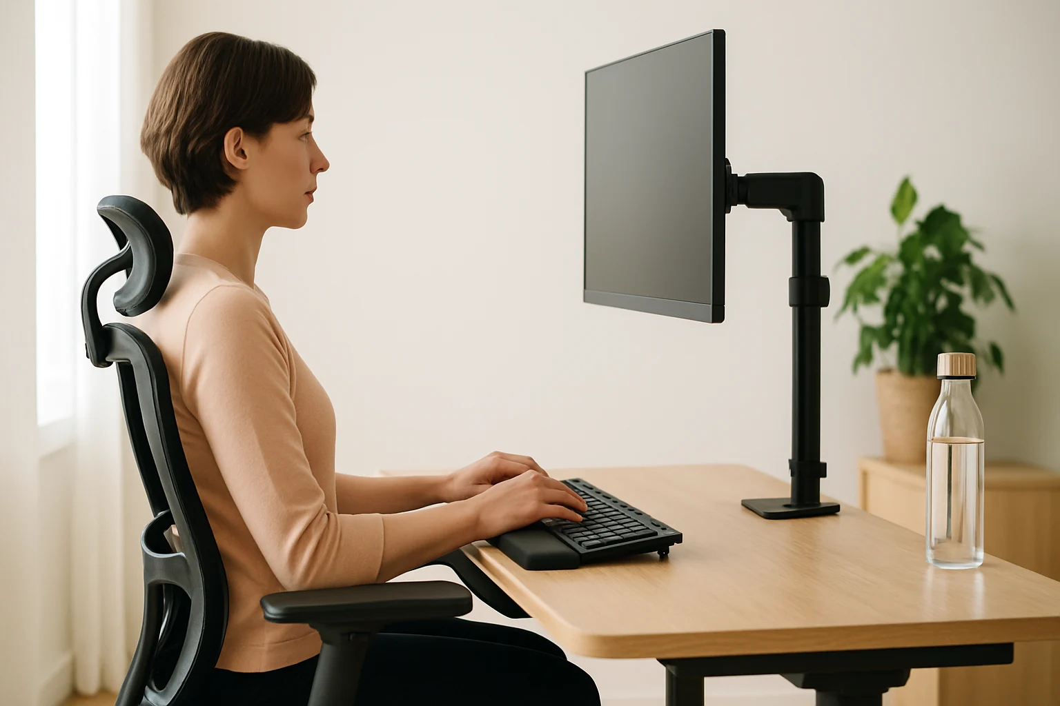 Ergonomic workspace setup to complement yoga for carpal tunnel