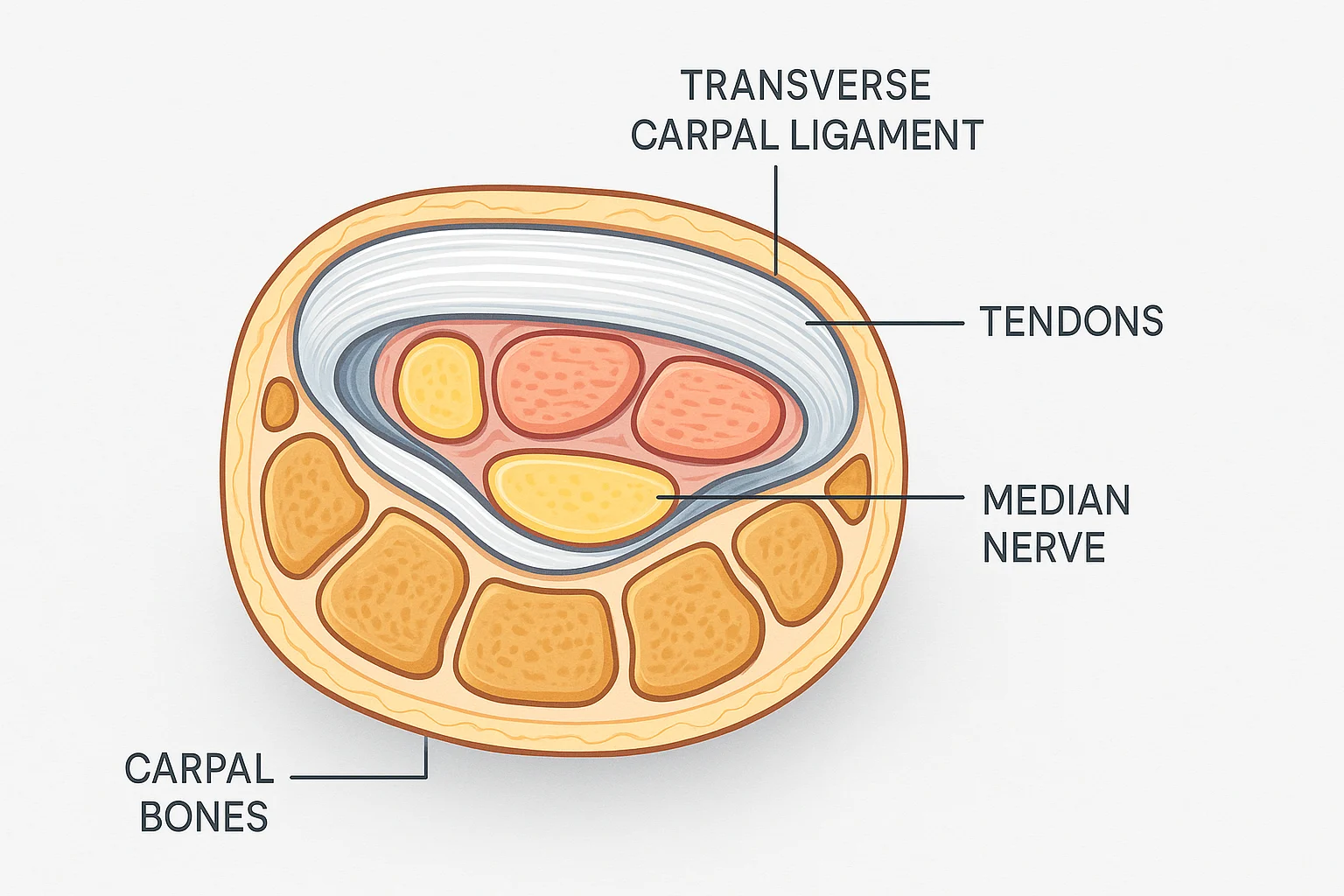 Diagram of wrist anatomy for carpal tunnel syndrome