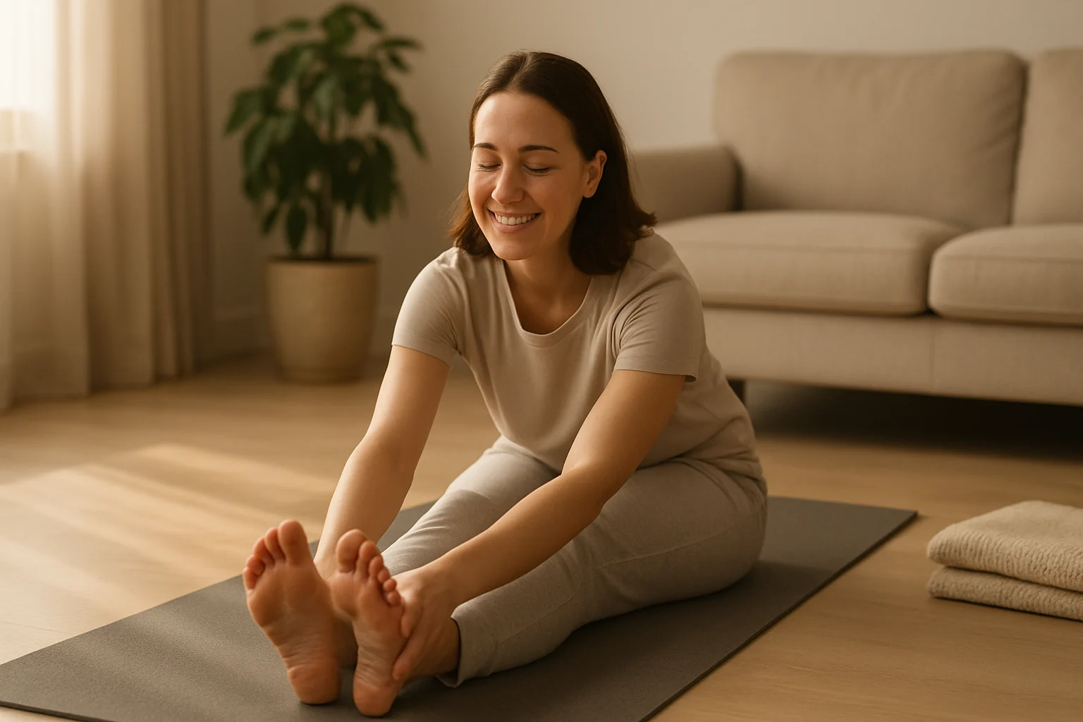 Yoga for lower back pain for beginners in a serene home setting