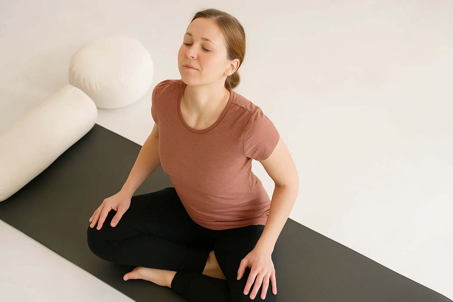 Yoga pose for neck and shoulder tension relief