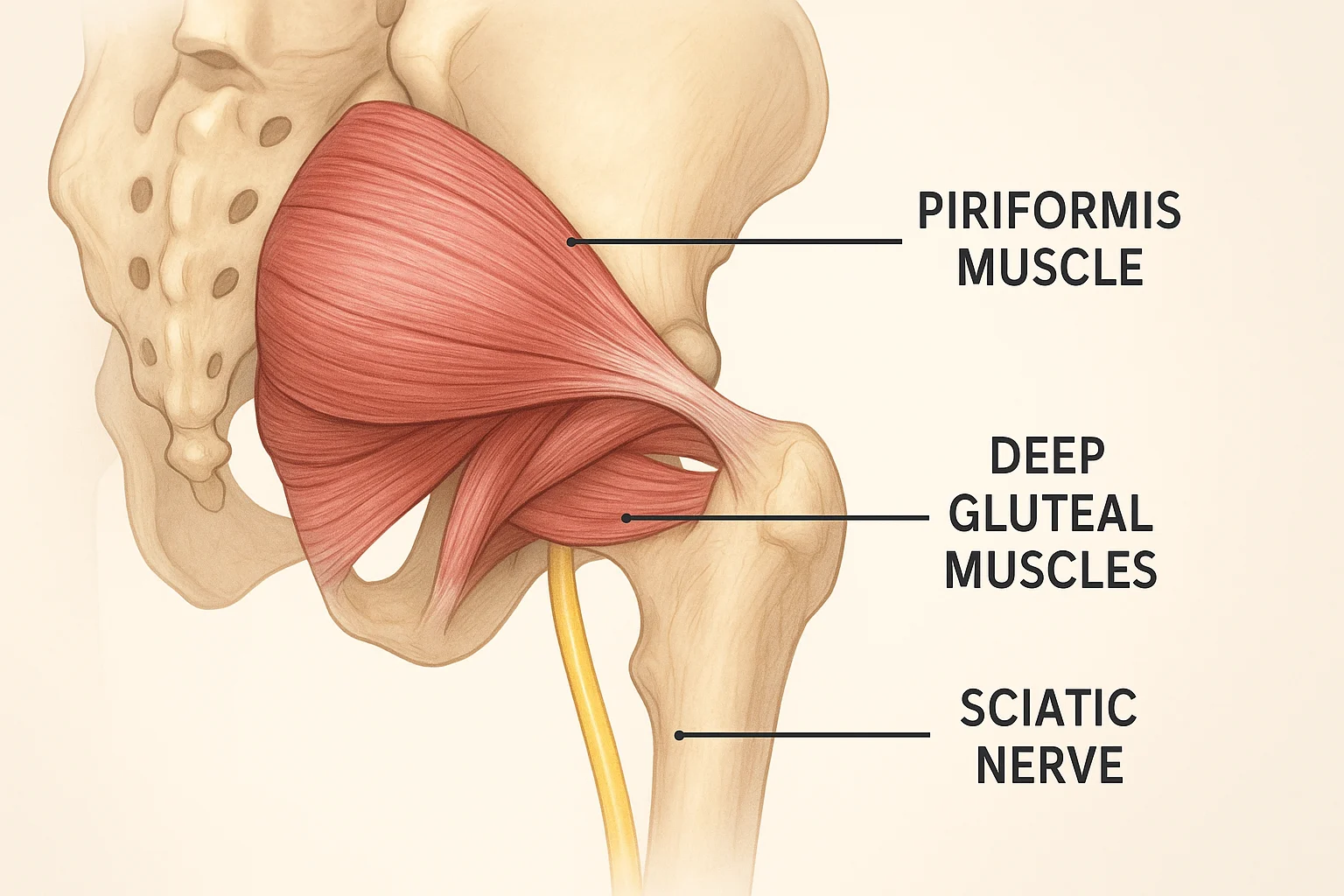 Diagram of piriformis muscle and sciatic nerve