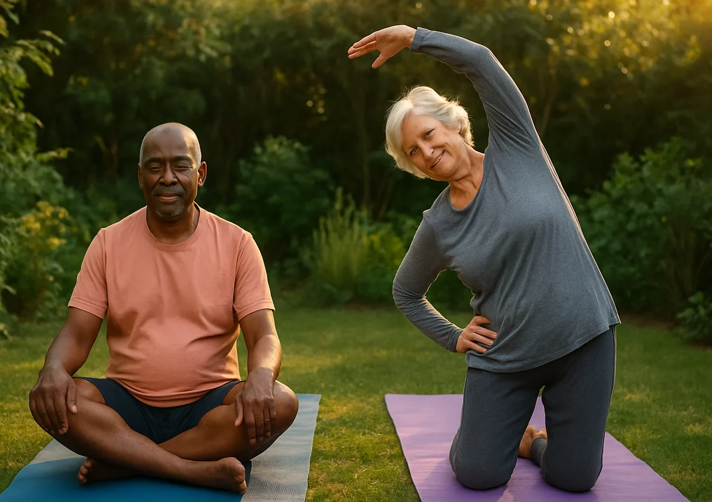 Senior practicing yoga to improve flexibility and reduce back pain
