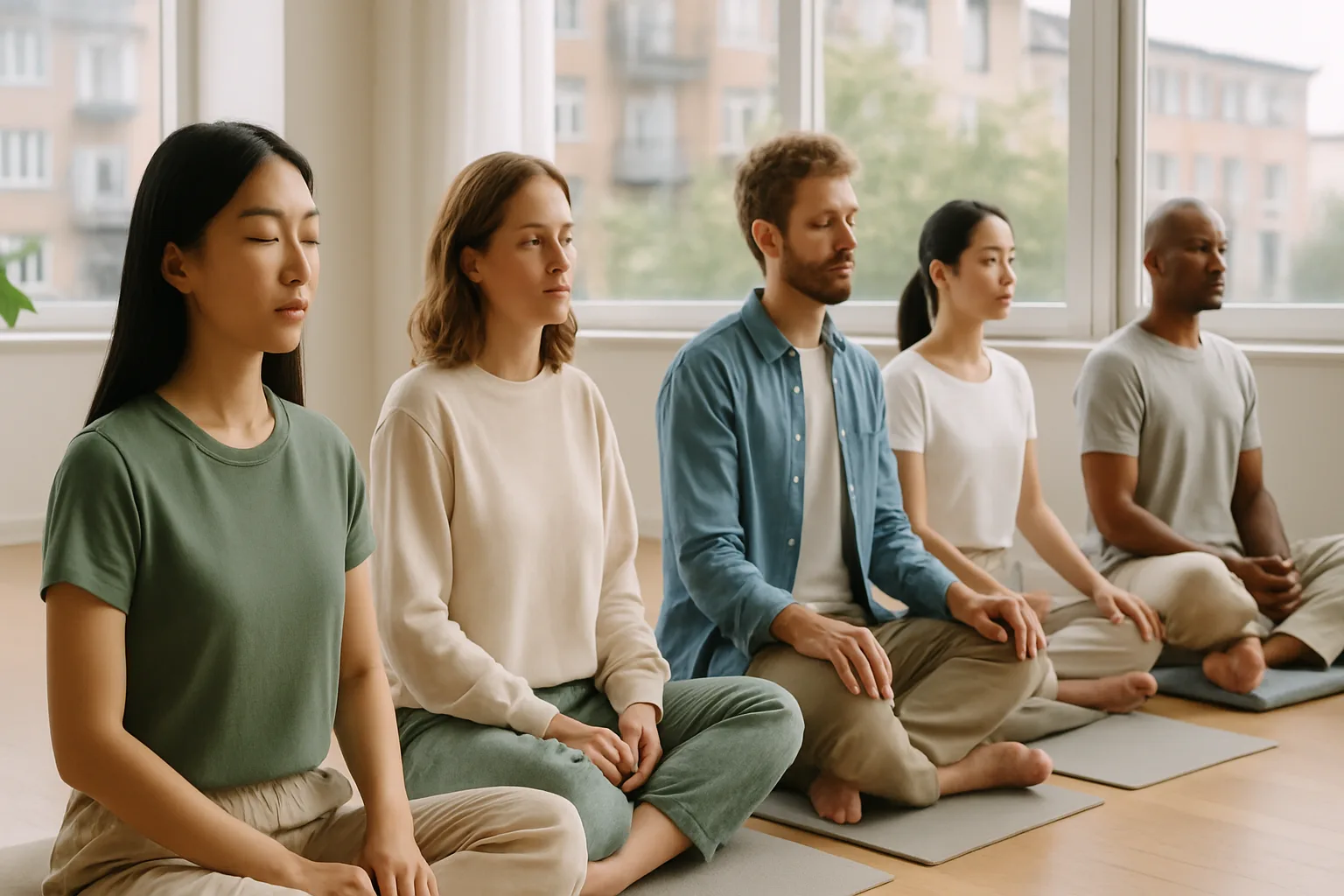 Group practicing mindfulness meditation in an NYC class