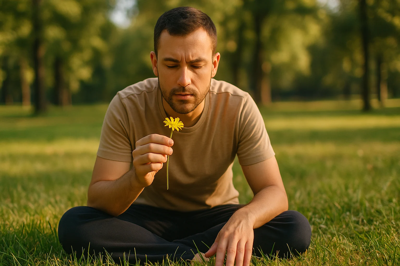 Person using five senses grounding to manage stress