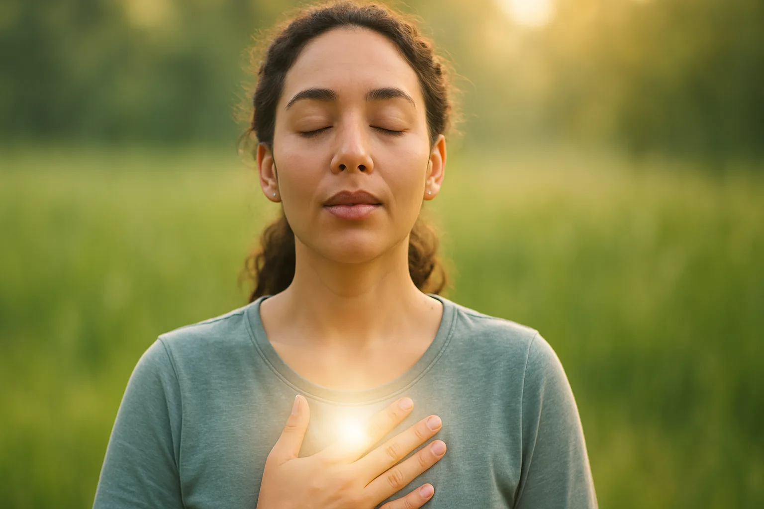 Person practicing mindful breathing to reduce stress