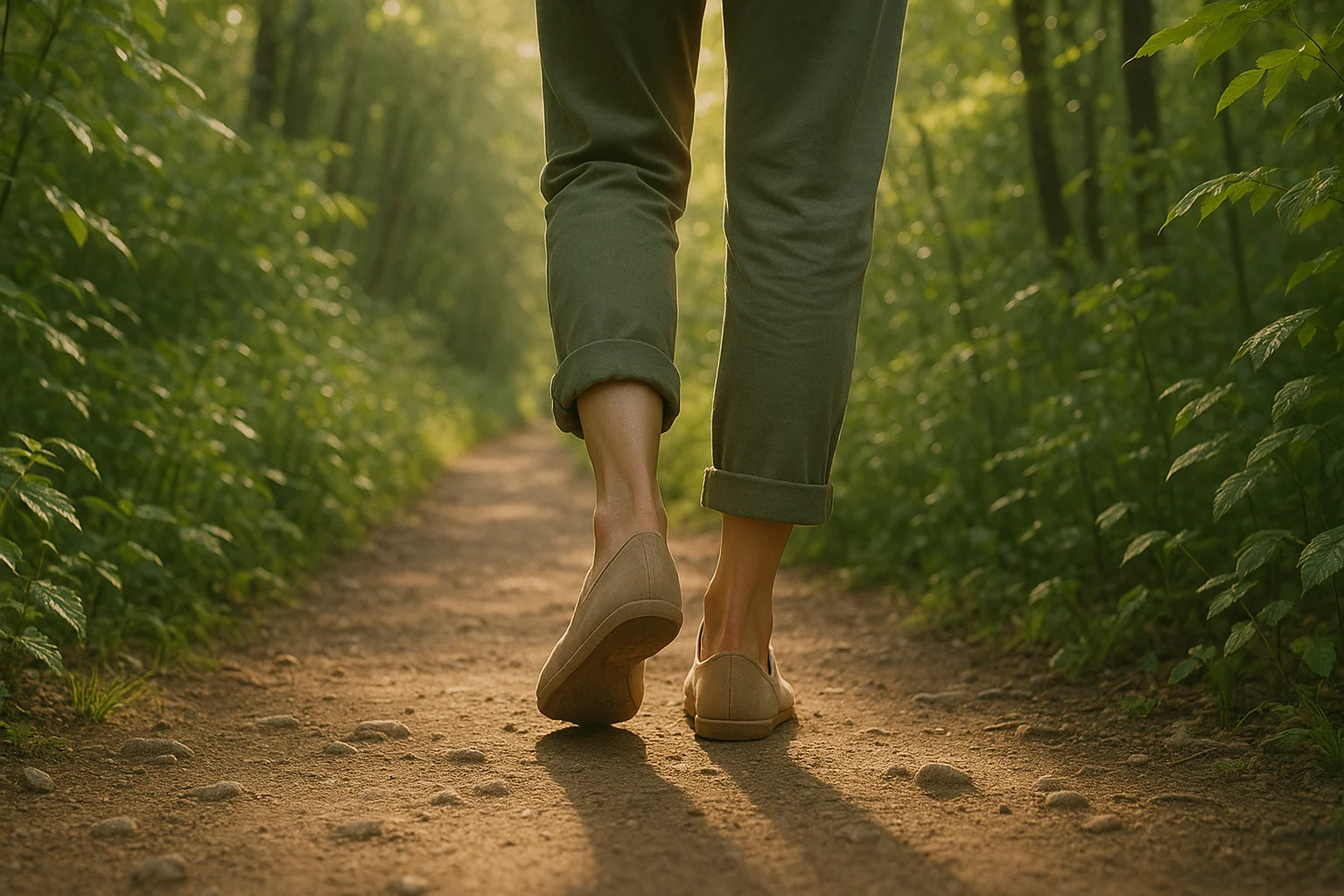 Person practicing mindfulness walking meditation in a park