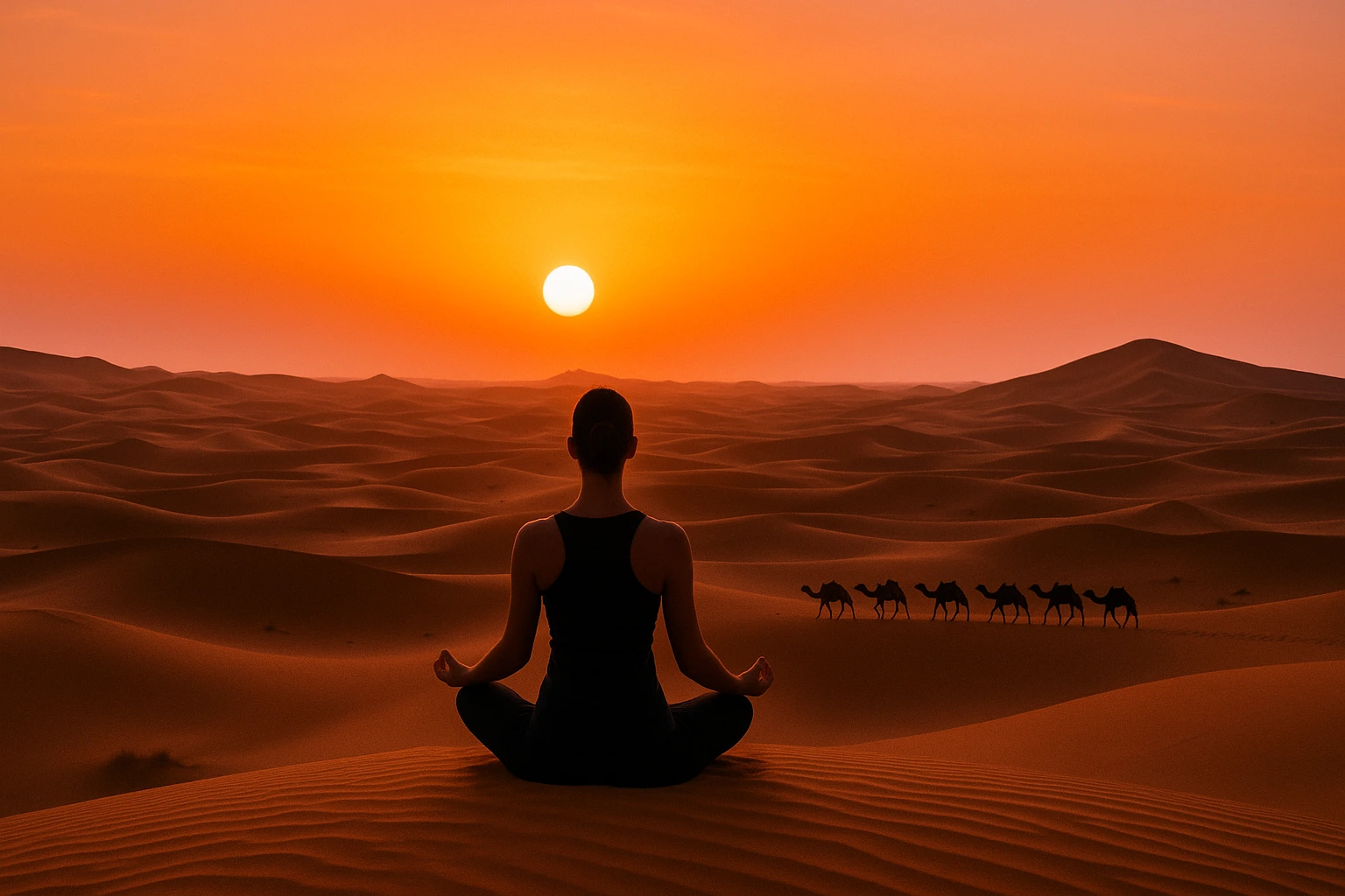 Sunset meditation in the Sahara Desert