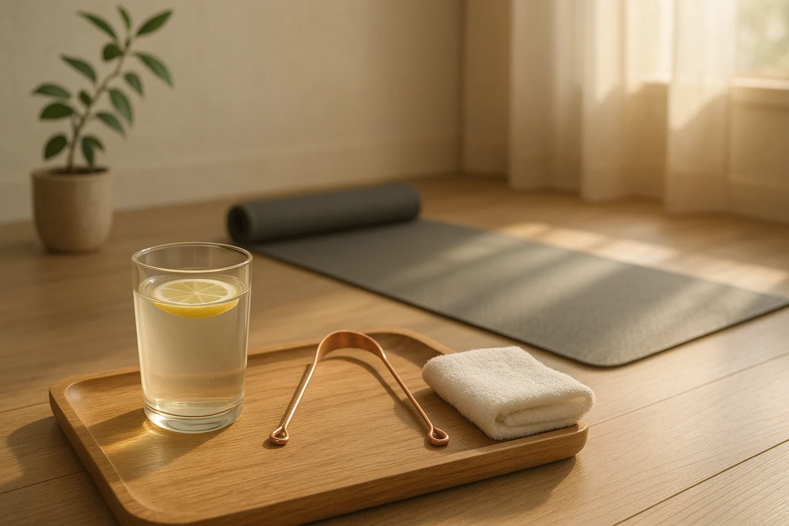 Ayurvedic morning rituals with warm water and yoga practice