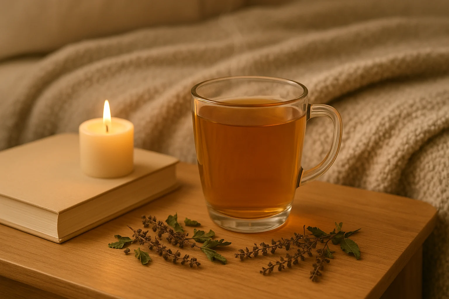 Tulsi tea in a serene setting for relaxation