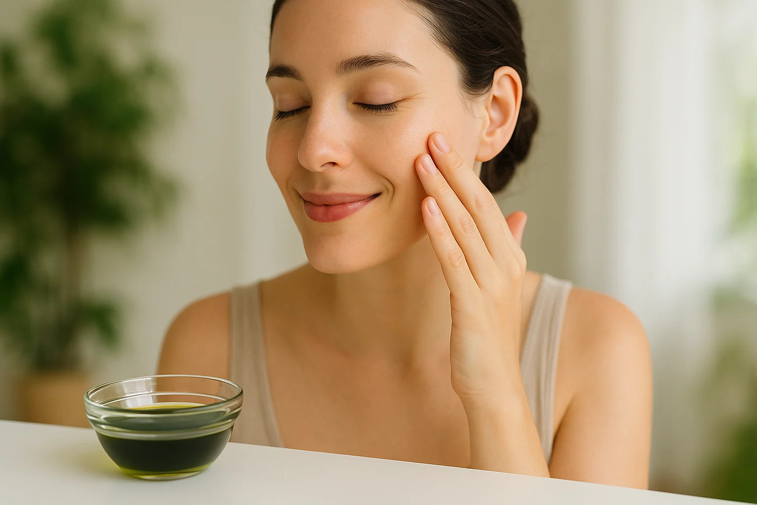 Applying diluted neem oil to skin for hydration