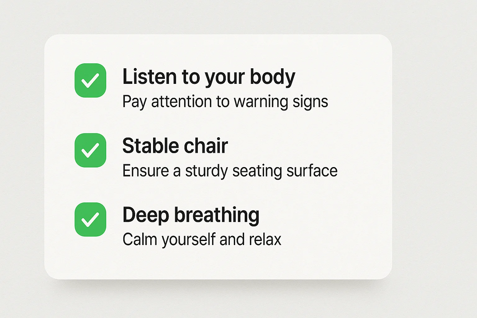 Checklist of safety tips for quick desk yoga posture routine