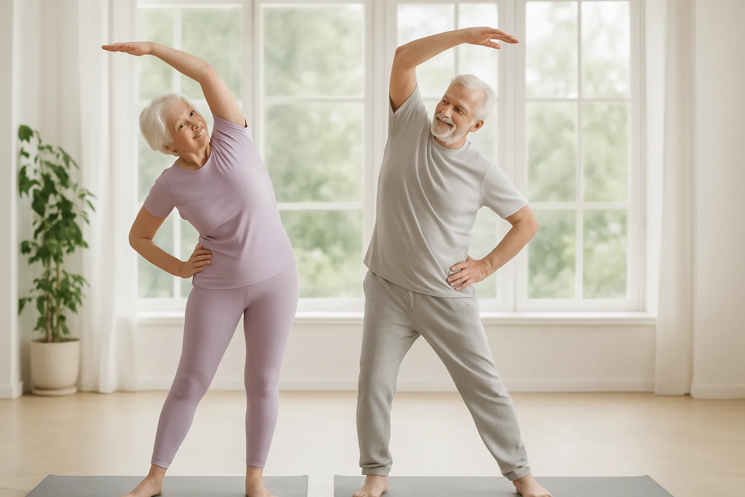 Senior practicing gentle yoga for seniors back flexibility