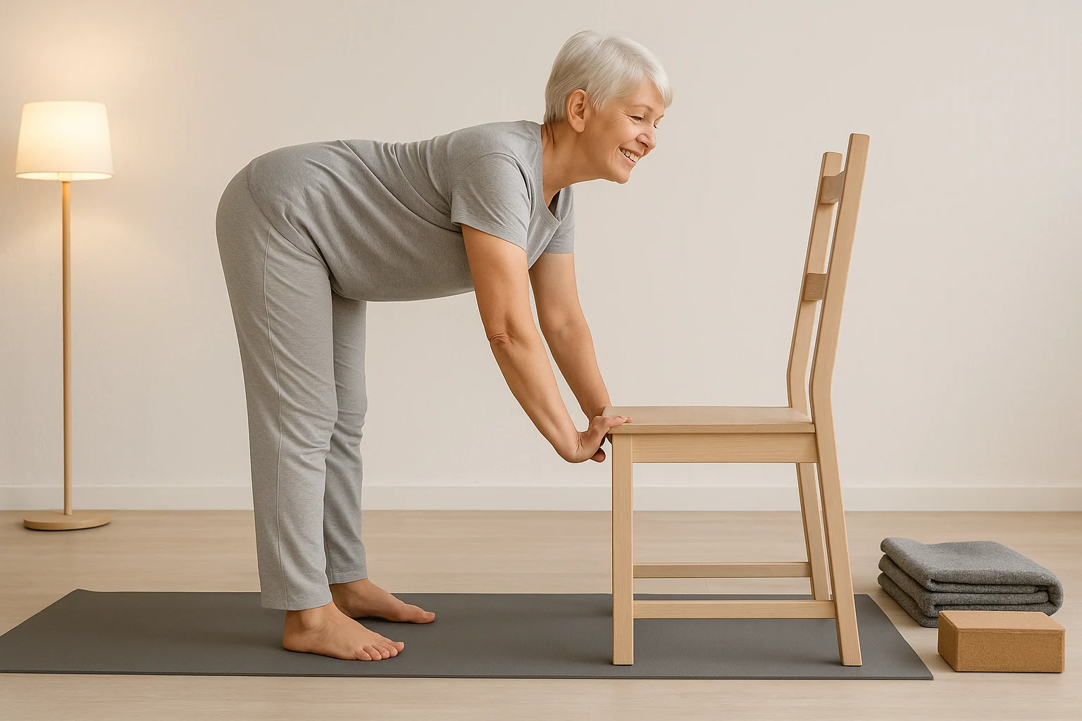 Senior performing gentle yoga for seniors back poses