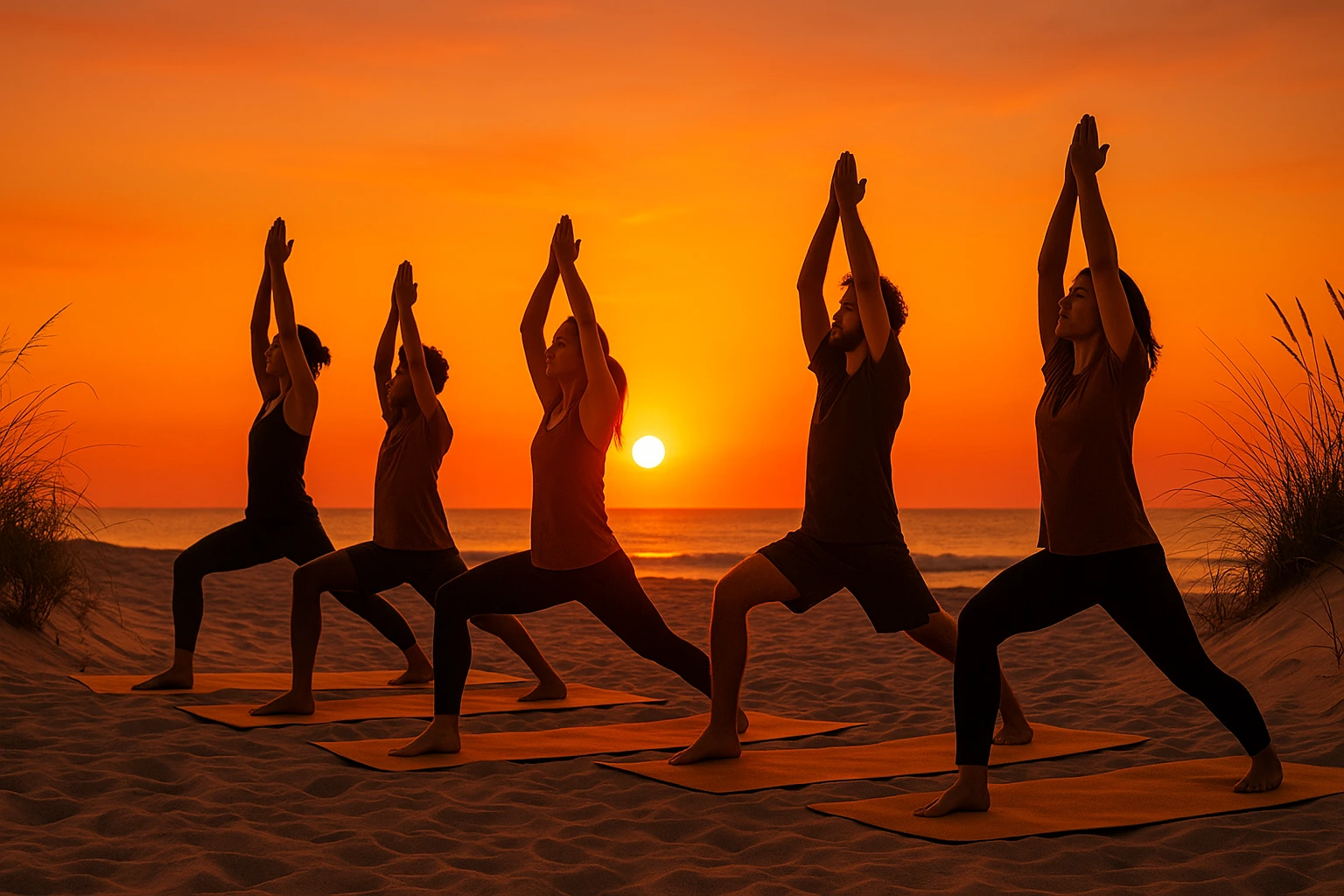 Sunset yoga session on Fenwick Island beach