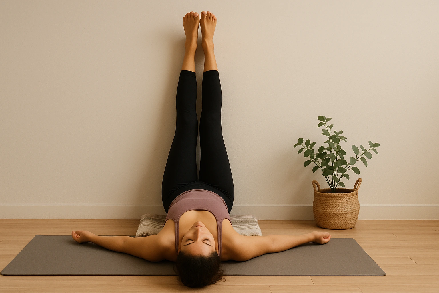 Person practicing Legs-up-the-Wall Pose for yoga for stress relief
