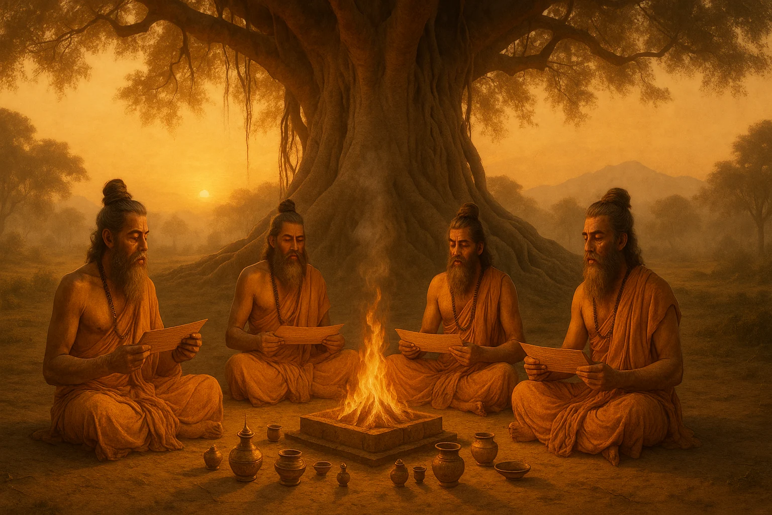 Illustration of Vedic rituals within a yoga history timeline