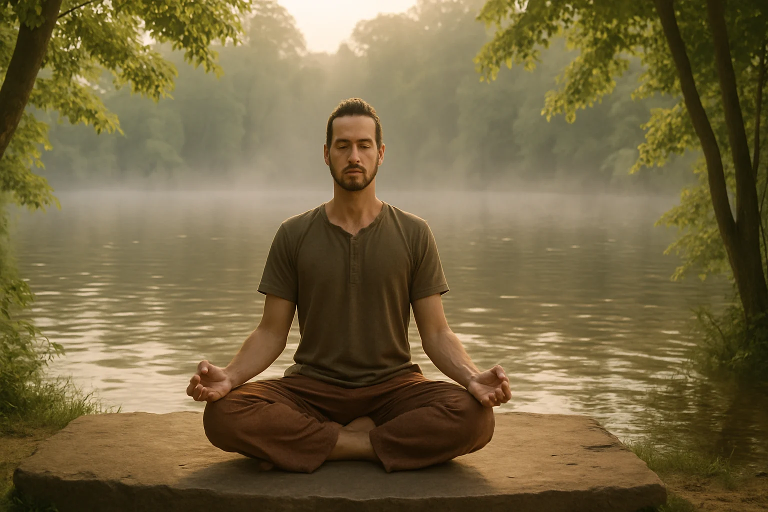 Yogi practicing mindfulness in a serene setting
