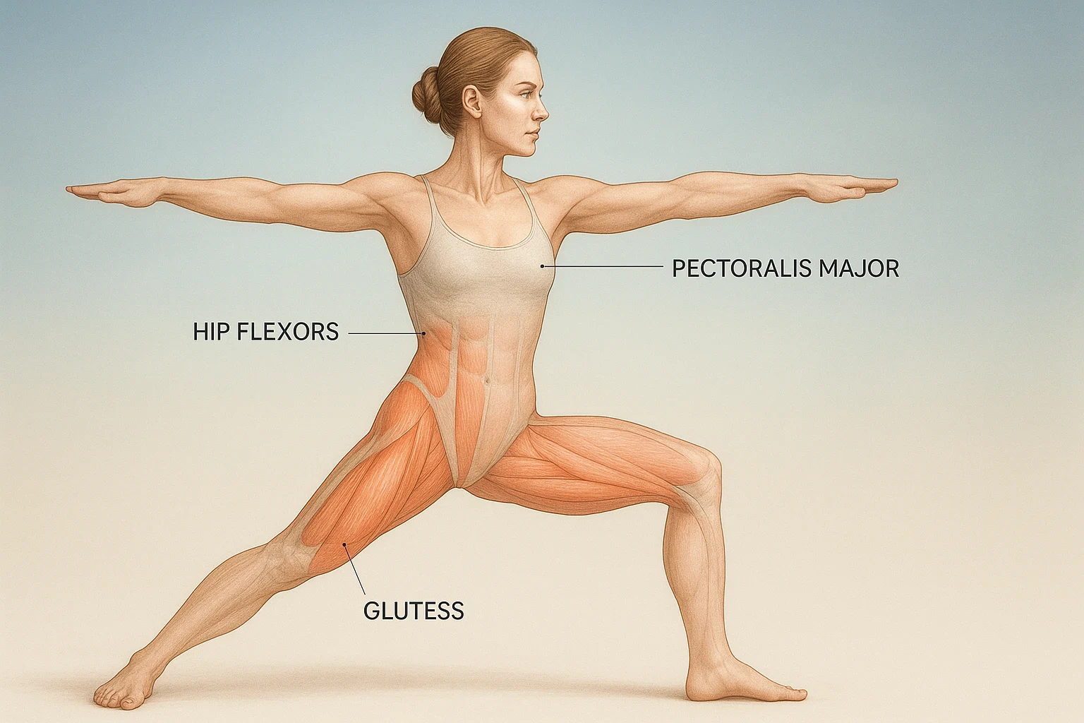 Yoga anatomy basics diagram showing key muscle groups