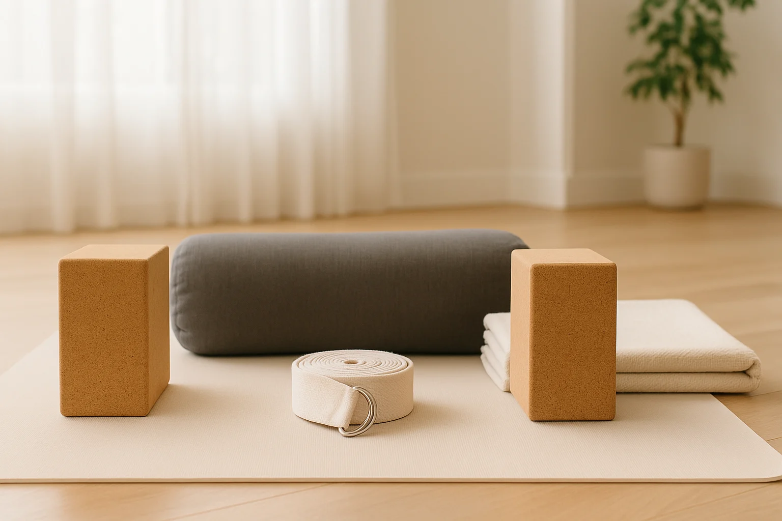 yoga blocks in use during a beginner yoga session