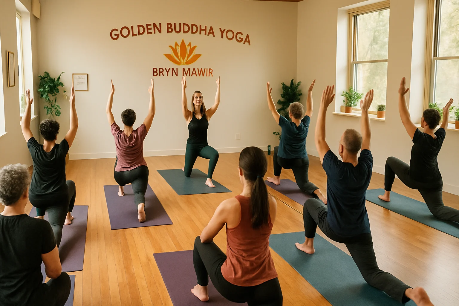 Yoga class in session at Golden Buddha Yoga Bryn Mawr studio