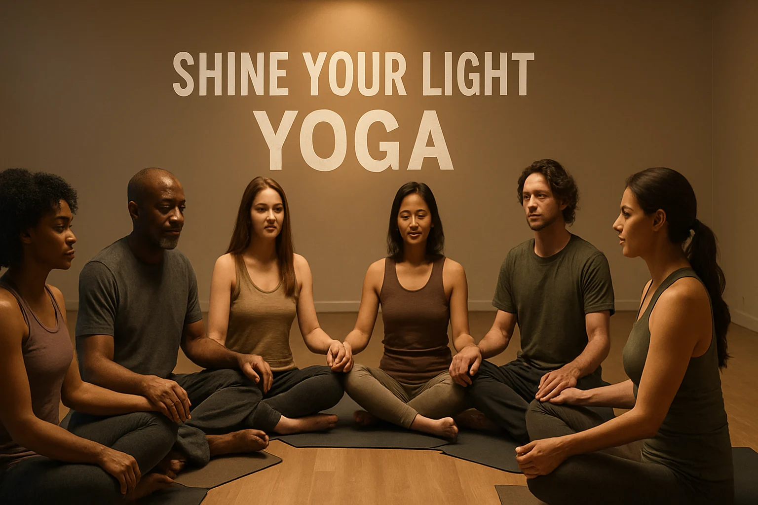 Yoga practitioners forming a supportive circle during Shine Your Light Yoga event
