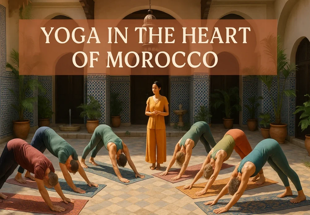 Yoga practice in a beautiful Moroccan riad courtyard