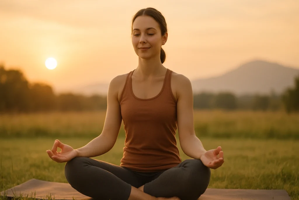 Mindful movement yoga practitioner in serene pose