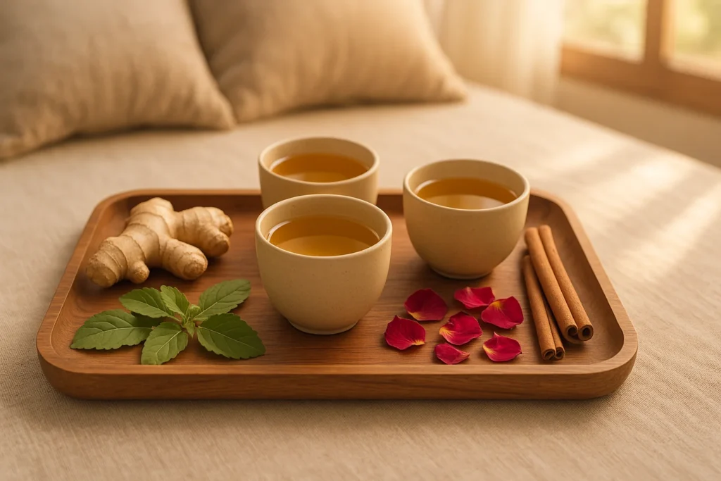 Holistic Ayurvedic teas with herbs in a cozy setting – natural wellness tea lifestyle