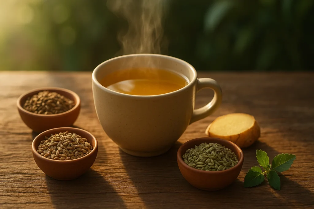 Ayurveda detox tea with cumin, coriander, and fennel seeds for natural cleansing and digestion