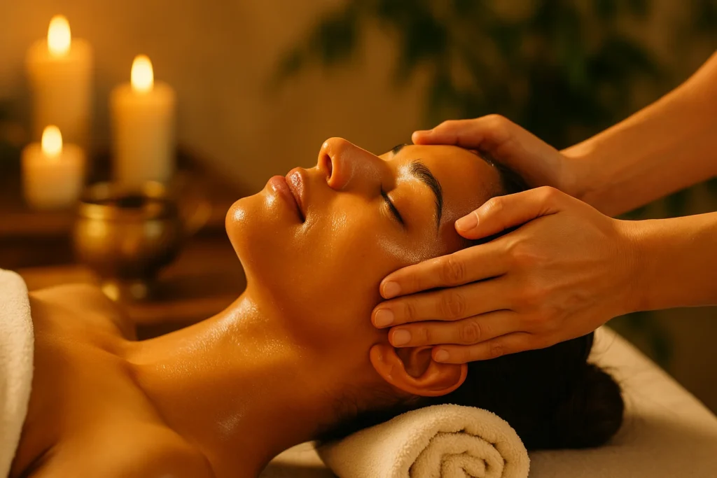 Ayurvedic facial massage therapy with warm oils for glowing skin and relaxation